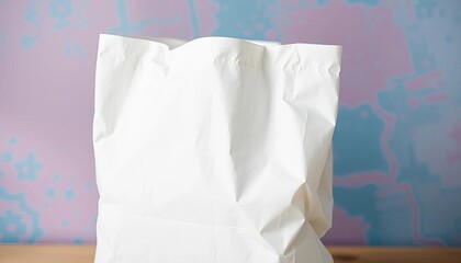 Obraz premium Plain white paper grocery bag, unbleached, empty, folded, clean, sustainable