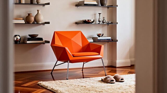 Modern orange geometric chair in living room