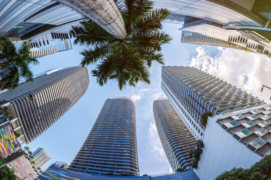Miami skyline with skyscrapers real estate in Brickell neighborhood in Miami, United States
