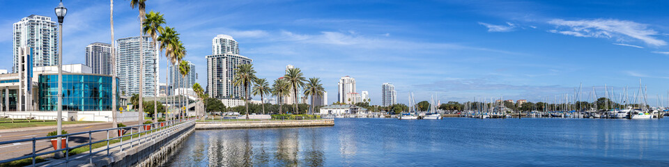 Saint Petersburg Florida panorama waterfront at Tampa Bay with skyline in downtown St Petersburg, United States