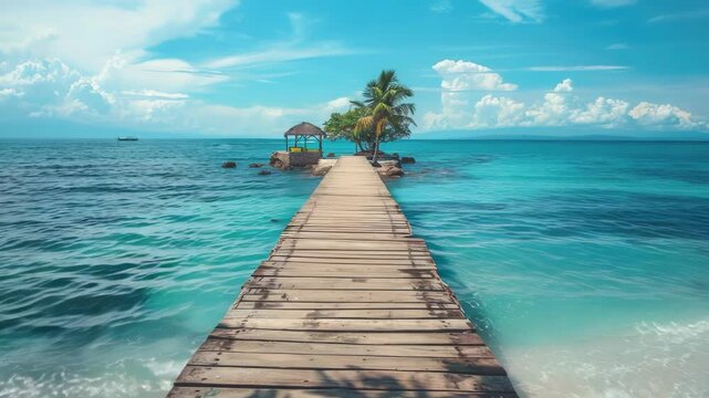 Video A wooden pier stretches out into the calm ocean