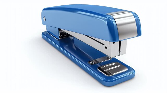 Blue Stapler on White Background - Office Supply Close-Up.