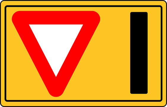 Yield ahead a yellow and red warning road sign indicating a potential hazard