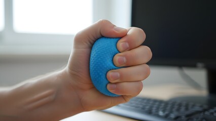 Person Using Hand Grip Strengthener for Exercise.