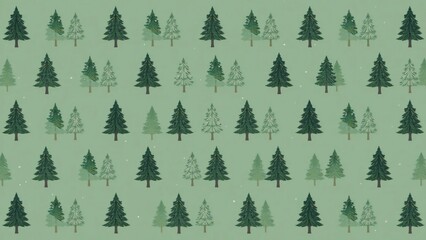 A seamless pine tree icon pattern illustration background arranged in neat rows on muted green