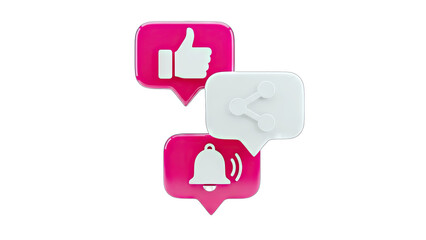 Obraz premium Social Media Icons: Like, Share, and Notification on White