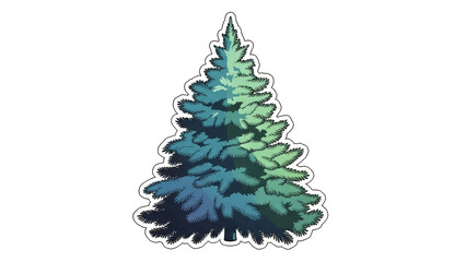 Vibrant Green and Blue Pine Tree Sticker Illustration.