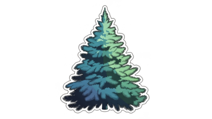 Vibrant Green and Blue Pine Tree Sticker Illustration.