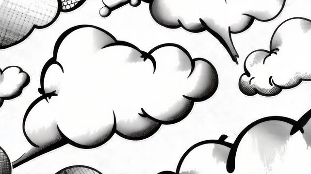 Video A collection of clouds in various shapes and sizes captured in a black and white graph