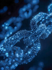 Digital 3d rendering of a futuristic blue glowing interconnected chain symbolizing blockchain technology and secure data networks in cyberspace environment