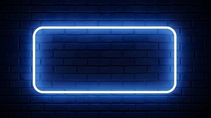 Neon blue rectangular frame on dark background