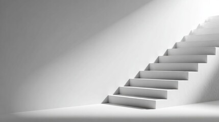 Fototapeta premium Minimalist Staircase Leads Upward With Warm Sunlight, Representing Personal Growth and New Beginnings in an Open Space