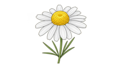 Beautiful Chamomile Flower with White Petals and Yellow Center.