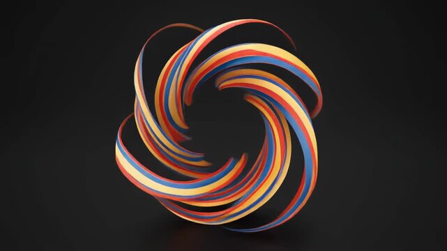 Ribbon Curl Spinning Slowly in Zero Gravity, Seamless Loop Elegant Abstract 3D Animation for Design Projects.