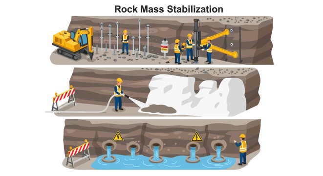 Rock Mass Stabilization Techniques Illustration.