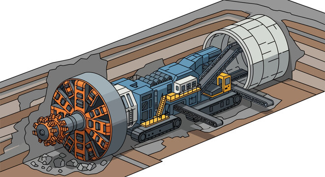 Tunnel Boring Machine in Action Underground.