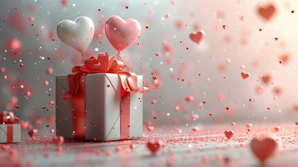 Valentine's Day Love Balloon Gift Box Illustration, Romantic Pink Orange Gradient Festival Atmosphere