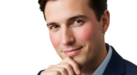 Thoughtful businessman portrait with hand on chin isolated on a transparent background