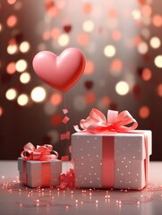 Valentine's Day Love Balloon Gift Box Illustration, Romantic Pink Orange Gradient Festival Atmosphere