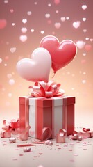 Valentine's Day Love Balloon Gift Box Illustration, Romantic Pink Orange Gradient Festival Atmosphere