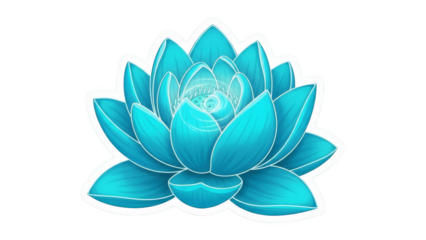 Vibrant turquoise lotus flower in full bloom isolated on white background.