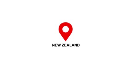 New Zealand country location pin animation. GPS tracking map pointer icon with alpha channel and white background, 4K video.