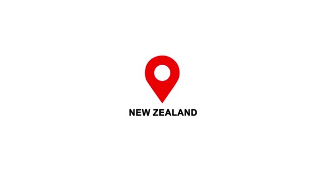 New Zealand country location pin animation. GPS tracking map pointer icon with alpha channel and white background, 4K video.