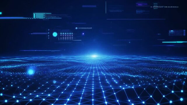 Deep Blue Technology Grid: Futuristic Abstract Data Network Background