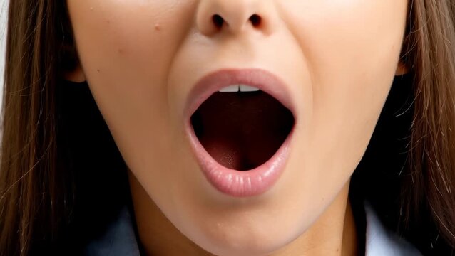 Female Adult Yawning Expression in Close-Up