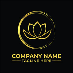 Elegant gold lotus flower logo design on a black background for luxury branding