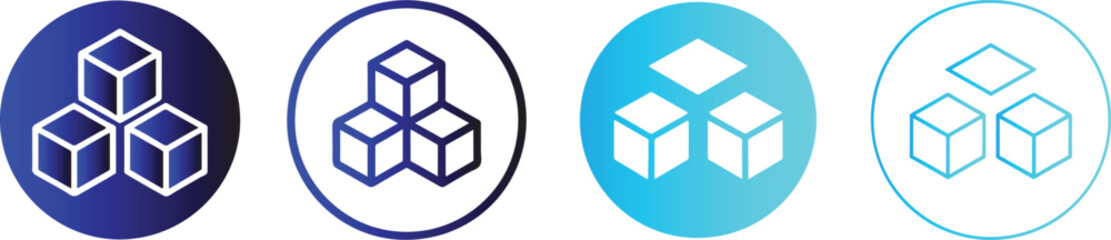 Fototapeta premium Cube icon symbol with three stacked blocks, minimal geometric vector for UI and apps.