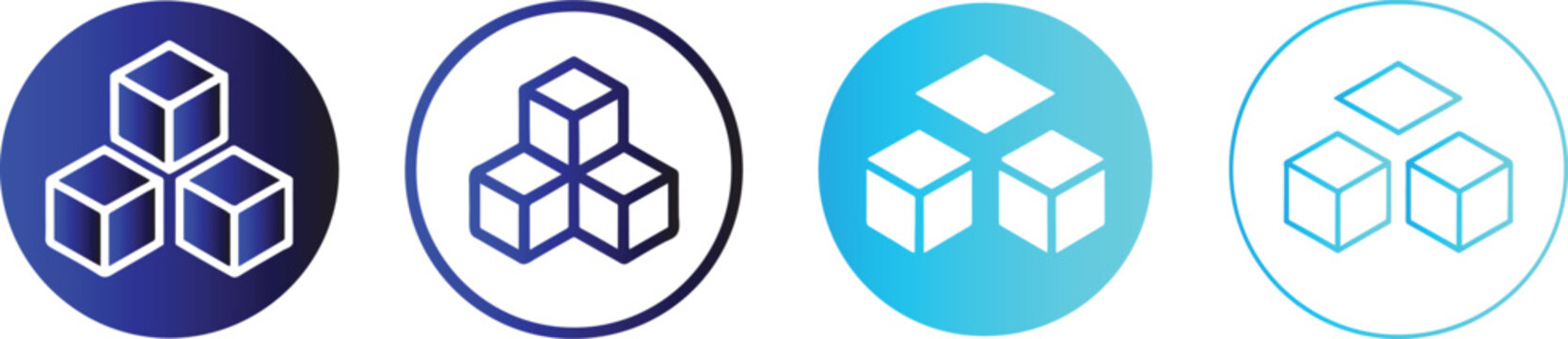 Cube icon symbol with three stacked blocks, minimal geometric vector for UI and apps.