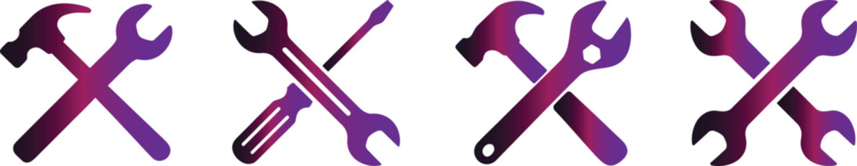Tool icon set with hammer and screwdriver symbols for repair, construction and DIY.