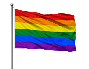   “Rainbow Pride Flag Waving on Pole, Clean PNG Isolated”