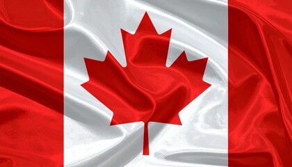 Canadian flag with red maple leaf and vertical red bars on white background, iconic and symmetrical.