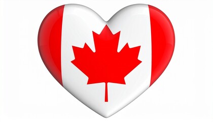 Heart-shaped Canadian flag with red maple leaf and vertical red bands on white background, symbolizing love and patriotism.