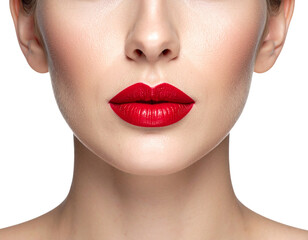 Fototapeta premium Close-Up of Caucasian Woman Lips with Red Lipstick, Beauty Makeup PNG” 