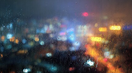 Obraz premium Rainy night city lights through window