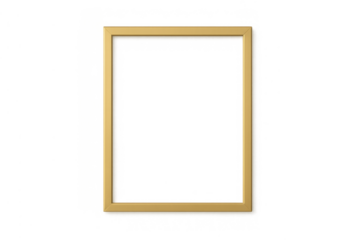Blank gold picture frame mockup with transparent background, empty rectangle border for art display and text