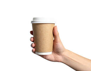 Hand holding paper cup png disposable coffee cup png takeaway drink cup png paper beverage cup png eco-friendly cup png white background image