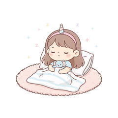 Cute Pastel Minimalist Kid Sleeping PNG