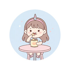 Cute Pastel Minimalist Kid Eating Snack PNG