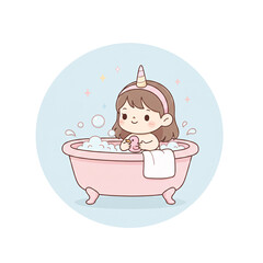Cute Pastel Minimalist Girl Taking a Bath PNG