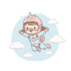 Cute Pastel Minimalist Girl Parachuting PNG