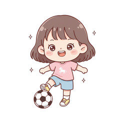 Cute Pastel Minimalist Girl Playing Soccer PNG Transparent Background