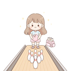 Cute Pastel Minimalist Girl Bowling PNG Transparent Background