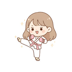 Cute Pastel Minimalist Girl Martial Arts Training PNG Transparent Background