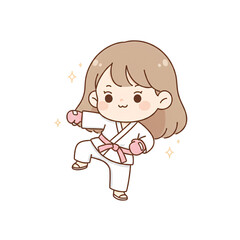 Cute Pastel Minimalist Girl Martial Arts Training PNG Transparent Background