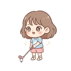 Cute Pastel Minimalist Girl Playing Golf PNG Transparent Background