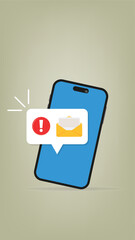 Phone notifications. Smartphone with new mail vector illustration on isolated background. Reminder message, sign business concept
